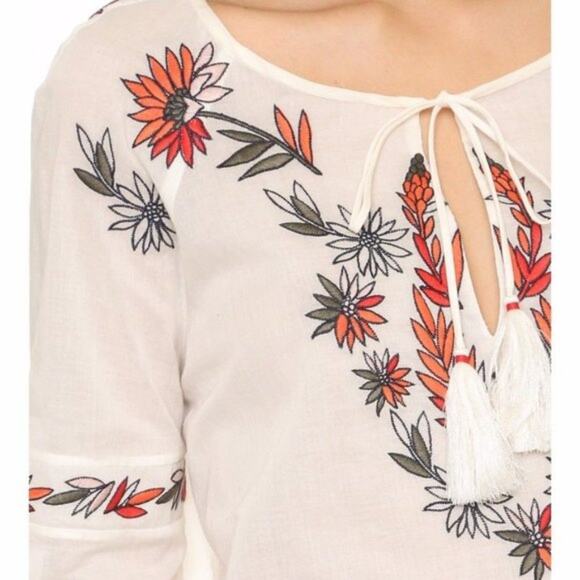 Tory Burch Floral Embroidered Peasant Top Cottage Prairie Western Boho Milk Maid - Picture 3 of 10